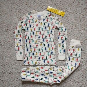 Hanna Anderson Pajama Set Kids US 5 110cm Light Bulbs Holiday Organic Cotton New